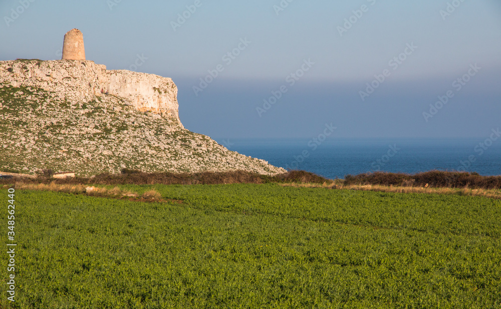 Watchtower near adriatic sea (San Emiliano tower), near Otranto in Salento, Italy
