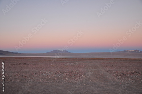 sunset in Bolivian desert snowy mountain © kwanho