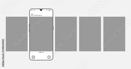 The mock up of the mobile application on the screen of a realistic smartphone. Smartphone with carousel interface post on social network.