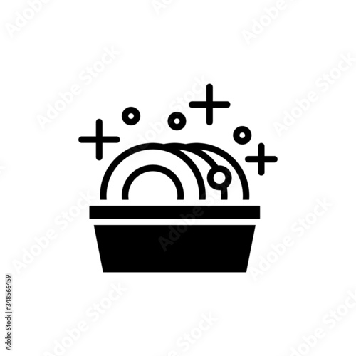 Washing dishes vector icon in black solid flat design icon isolated on white background