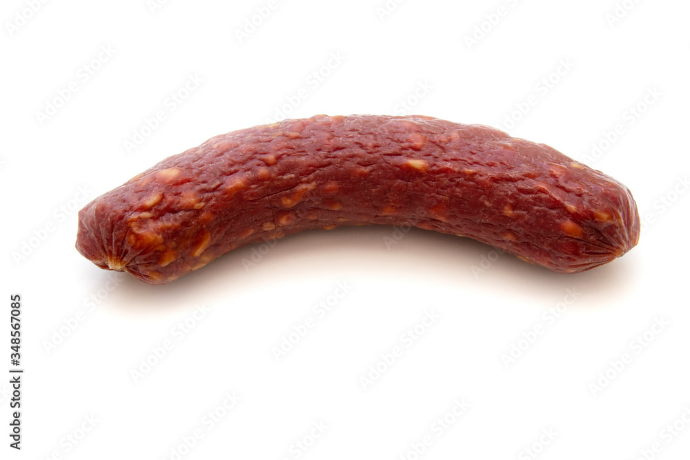 Homemade smoked sausage isolated on white background Homemade smoked sausage isolated on white background