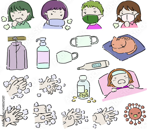 Illustration for health, face mask, washing hands