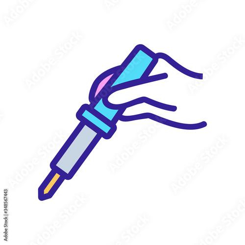 hand holding soldering iron icon vector. hand holding soldering iron sign. color symbol illustration
