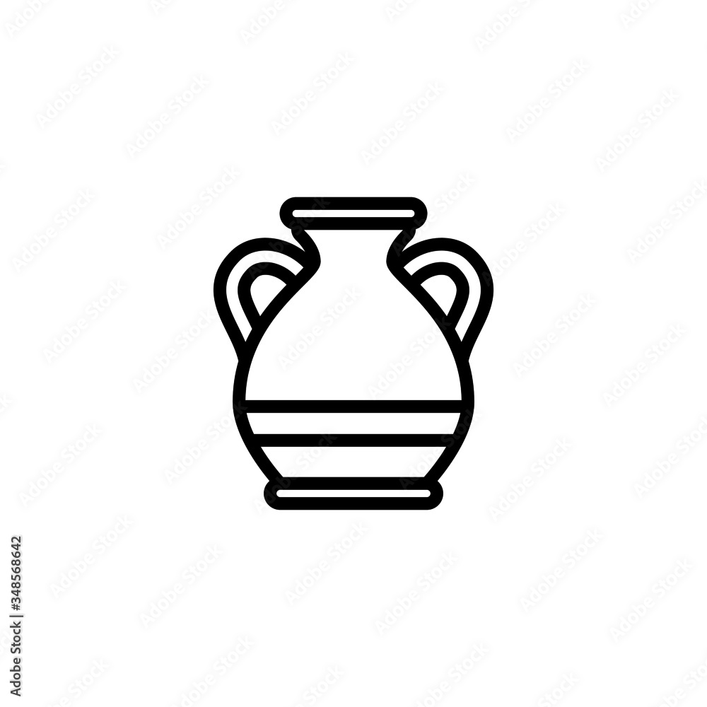 Ceramic vase vector icon in linear, outline icon isolated on white background