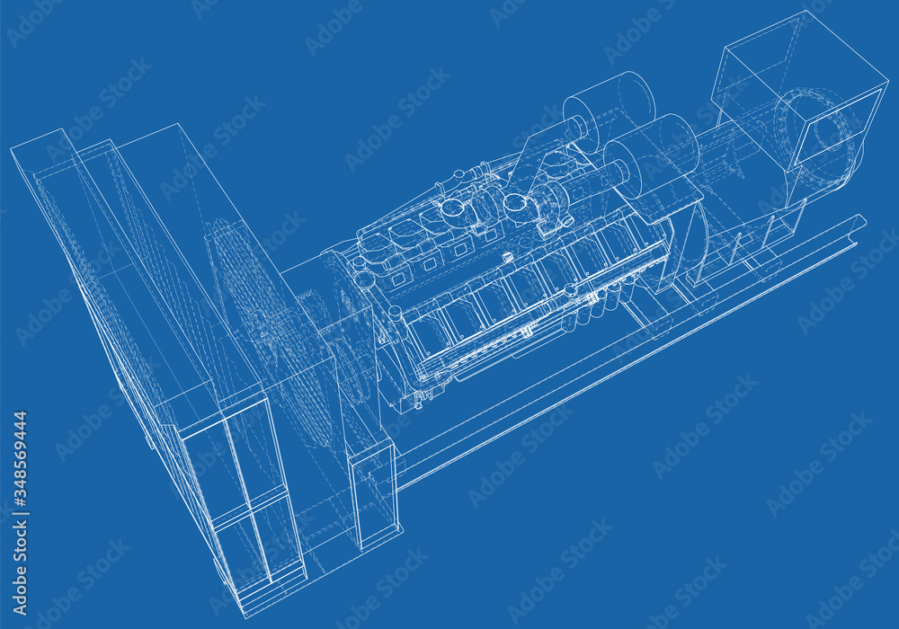 Generator. Diesel and gas industrial electric generator. The layers of ...