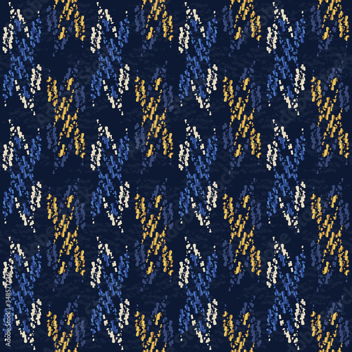 Gold dark blue lurex fabric texture seamless background. Metallic golden elegant lame cloth pattern. Festive winter dark party bling wallpaper. Shimmer holiday royal navy sparkle vector all over print photo