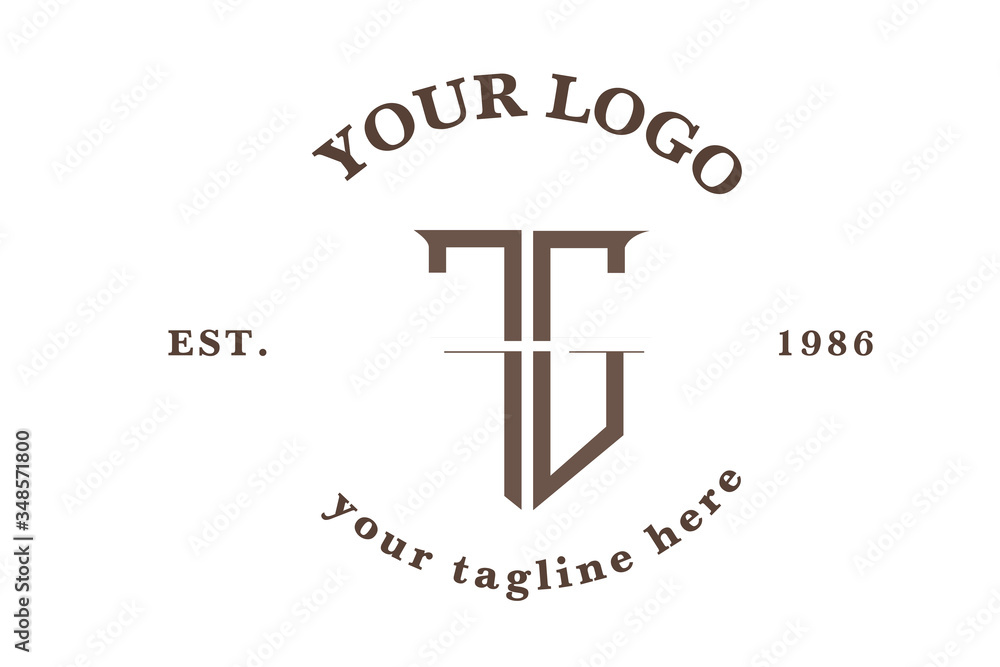 Monogram fg with the shape of the shield. Classic male logo F and G. Lettering logotype Monogram fg with the shape of the shield. Classic male logo F and G. Lettering logotype