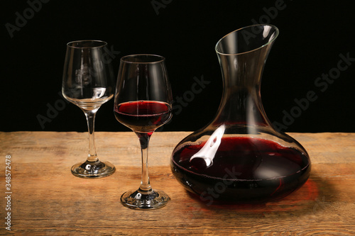 Glassware of tasty wine on table