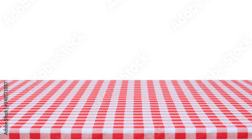 red and white checkered tablecloth on white background.