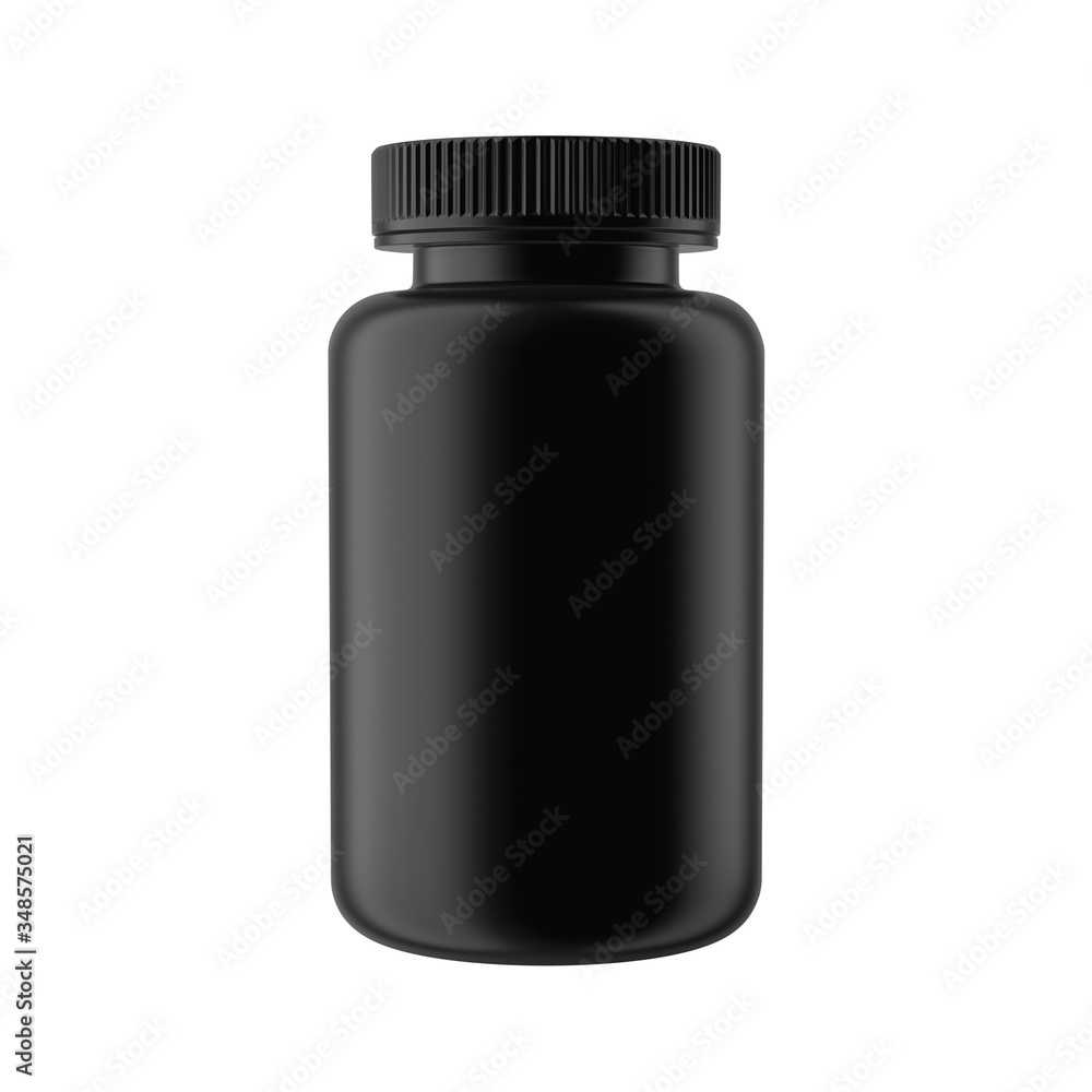 Black Matte Plastic Bottle with Cap, Isolated on white background. Black Matte Plastic Bottle with Cap, Isolated on white background.