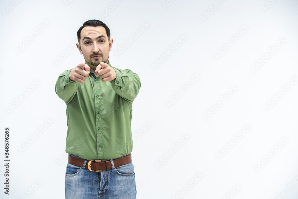 Leader of a successful business team is choosing you to join them by pointing his fingers at you. Leader of a successful business team is choosing you to join them by pointing his fingers at you.