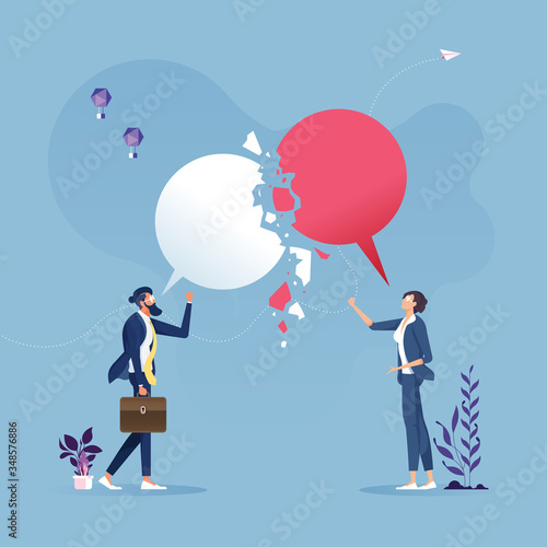 Failed communication, Broken speech bubble or message fall apart-Unsuccessful messaging concept