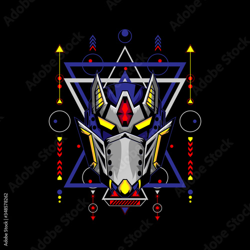 Illustration of mecha head, can use for sticker design