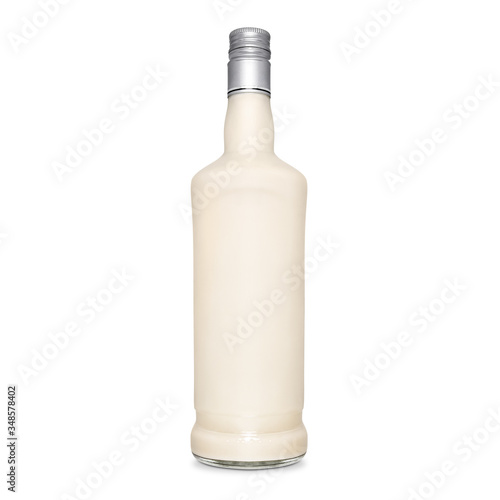 Glass bottle of white milky coconut tincture isolated on a white background