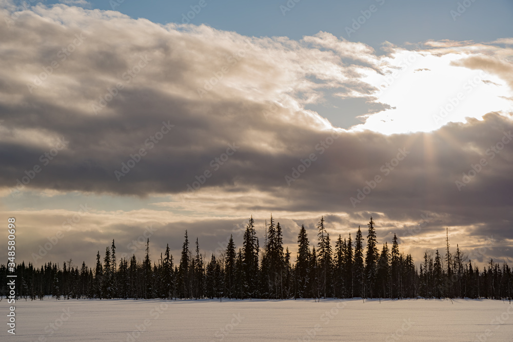 Winter ski trip in the mountains of the circumpolar Urals