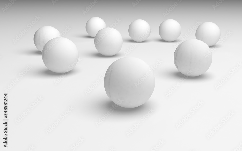White abstract background. Set of white balls isolated on white backdrop. 3D illustration White abstract background. Set of white balls isolated on white backdrop. 3D illustration