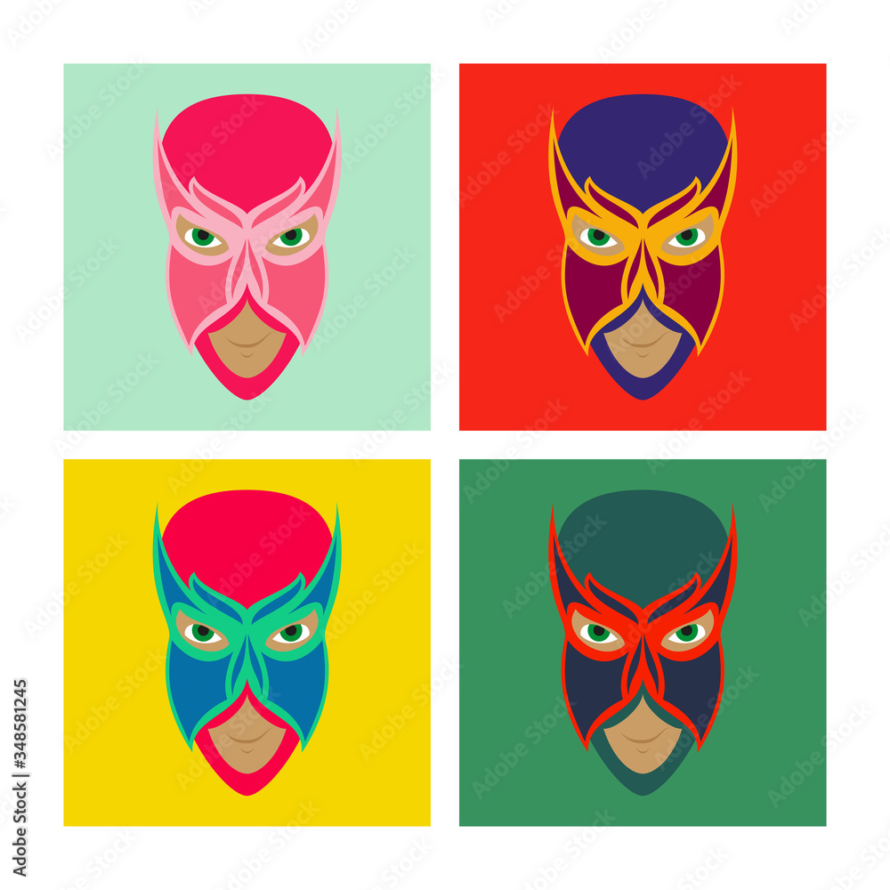 Set of Superhero in Action. Superhero character . Icon in flat style