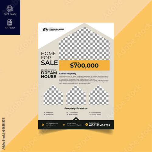 Elegant Real Estate Flyer Home for Sale for Modern Home Interior Design Editable Vector Template