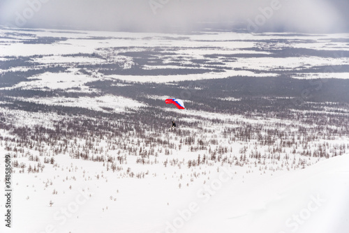 Paragliding in winter in the Ural mountains