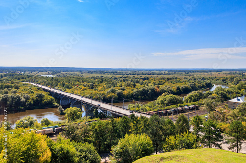 Bridge across the Klyazma river in Vladimir, Russia. Aerial view