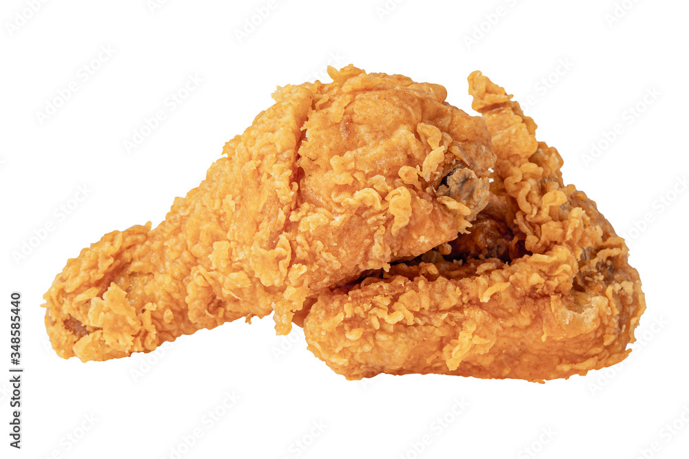 Fried chicken leg drumstick and wing with clipping path isolated on white background. Fried chicken leg drumstick and wing with clipping path isolated on white background.