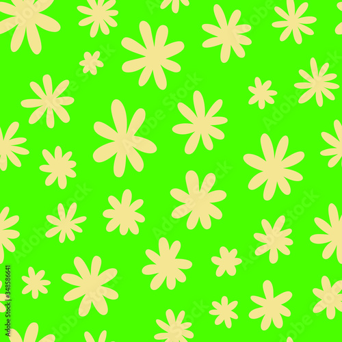 Seamless abstract vector floral pattern of silhouettes of petals on a green background. Doodle, trending style for decoration of textiles, gifts, illustrations, backgrounds, wallpapers, ceramics.