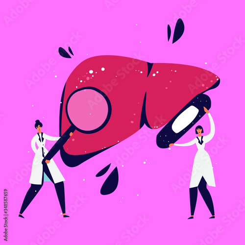 Doctors Examine liver for Disease vector illustration. Examination by a gastroenterologist
drawing. Liver cancer prevention
hand drawn concept.