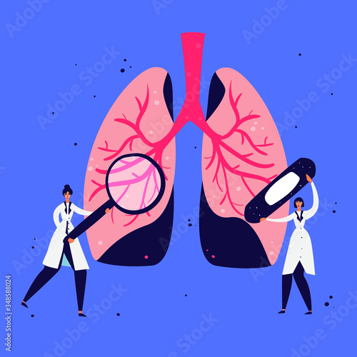 Doctors Examine lungs for Disease vector illustration. Examination by a pulmonologist drawing. Bronchial Cancer Prevention hand drawn concept.