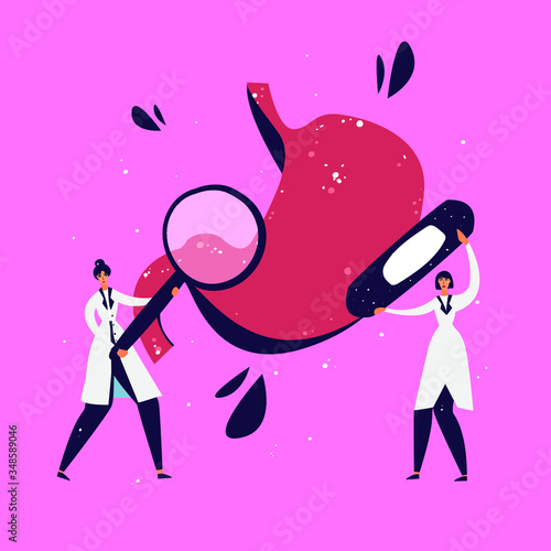 Doctors Examine Stomach for Disease vector illustration. Examination by a gastroenterologist
drawing. Stomach Cancer Prevention
hand drawn concept.