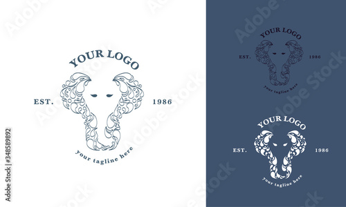 Indian ornamental elephant logotype. Floral animal logo. Label design for kids art school. Mandala doodle sign for tea or tea room