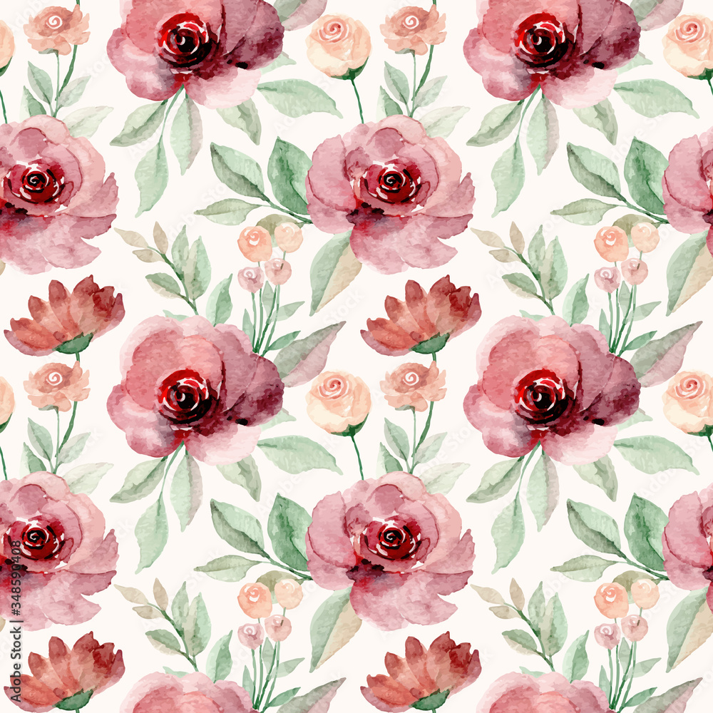 beautiful watercolor flower blossom seamless pattern