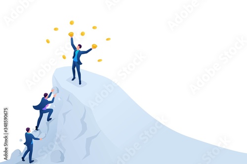 Isometric Achieve success, to achieve the goal, to be on top of the mountain. Concept for web design