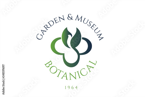 stylized bird logo inserted inside a round cross. holy logotype with flying doves. Symbol for veterinarian and pet shop