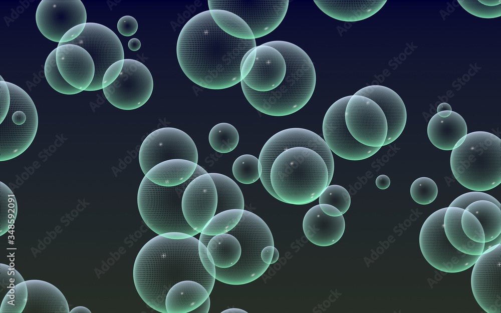 Dark background green mesh bubbles. Wallpaper, texture with bubble. 3D illustration Dark background green mesh bubbles. Wallpaper, texture with bubble. 3D illustration