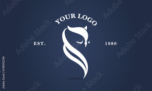Owl female logo vector illustrations. Emblem design on white background. Fox tail logotype. Face shape