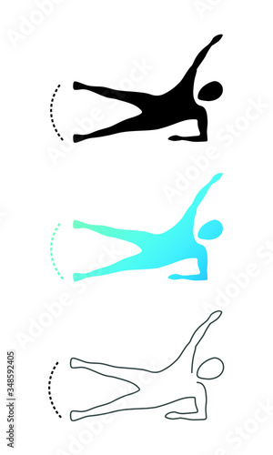 workout lateral abdominal muscles, on the side, raising leg, set icons
