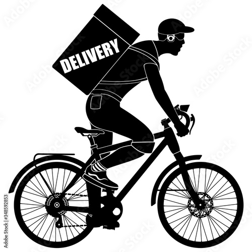 Delivery Concept. Courier on a bicycle with a bag for deliveries. Vector illustration.