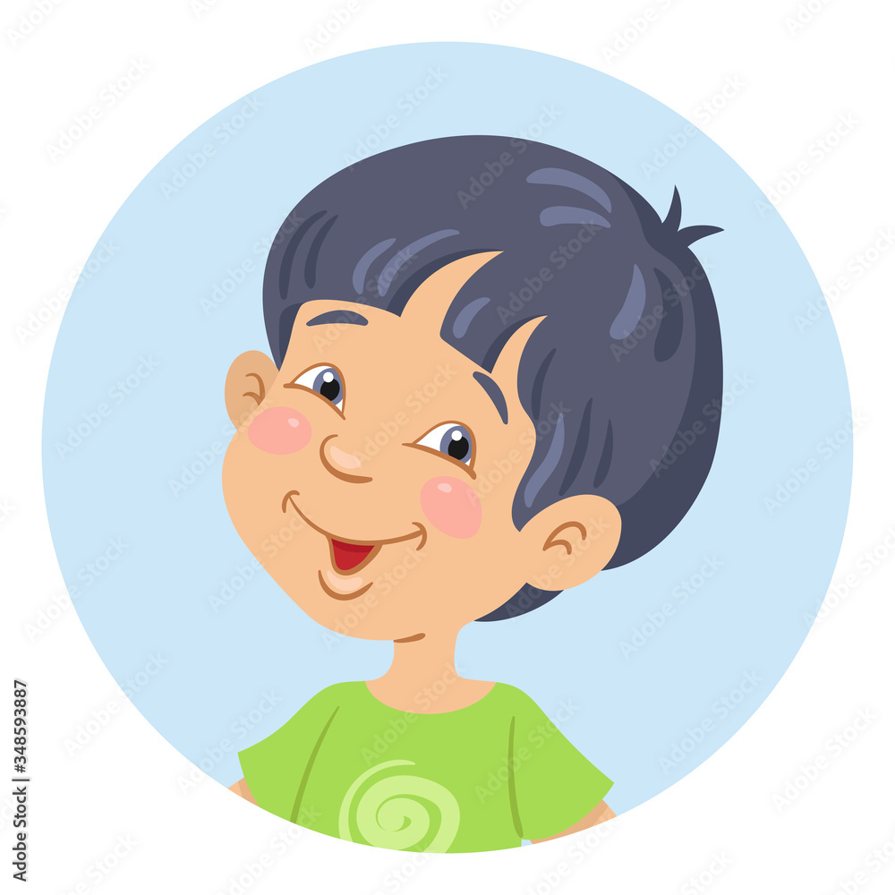 Portrait of a funny little asian boy. Avatar icon in the circle. In cartoon style. Isolated on white background. Vector illustration. Portrait of a funny little asian boy. Avatar icon in the circle. In cartoon style. Isolated on white background. Vector illustration.