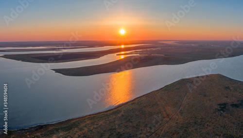 Manych-Gudilo lake at sunset from above  beautiful landscape