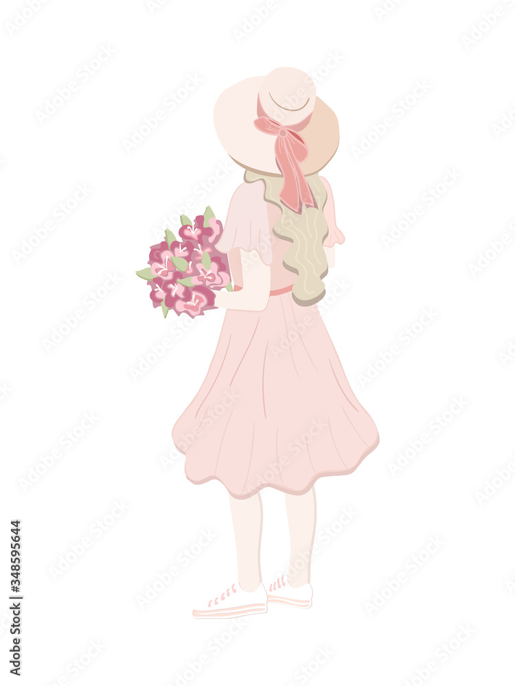 Girl with a bouquet of flowers. Vector illustration Girl with a bouquet of flowers. Vector illustration