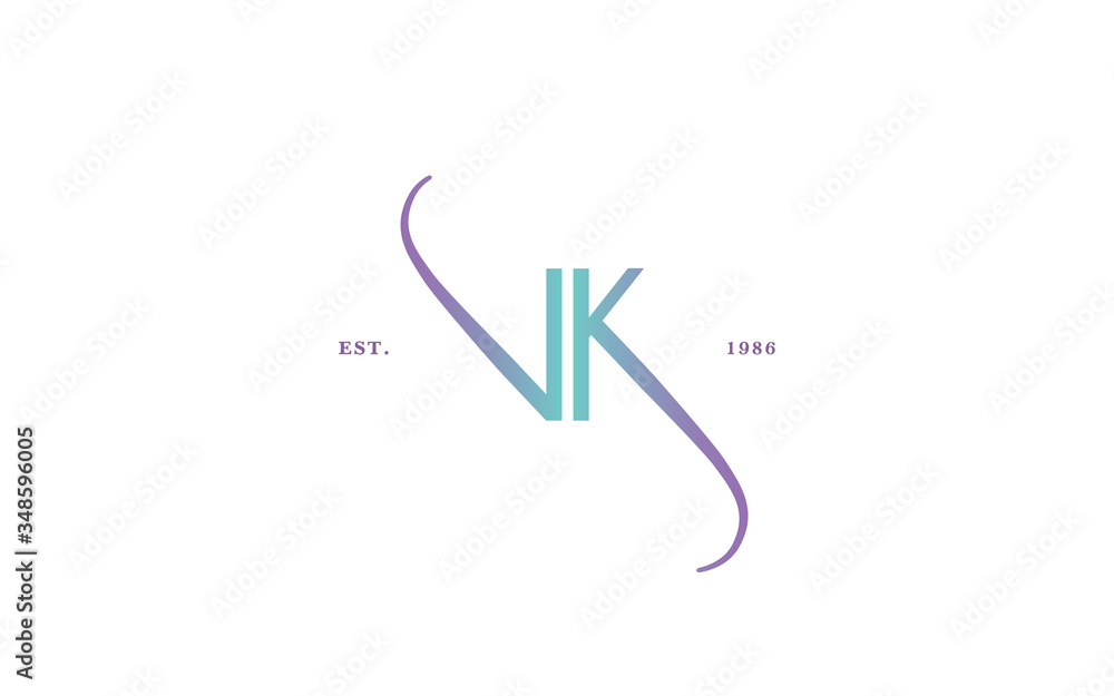 Logo vector linear illustration. Emblem design on white background. Lettering business logotype. VK monogram Logo vector linear illustration. Emblem design on white background. Lettering business logotype. VK monogram