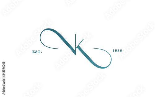 Logo vector linear illustration. Emblem design on white background. Lettering business logotype. VK monogram  photo