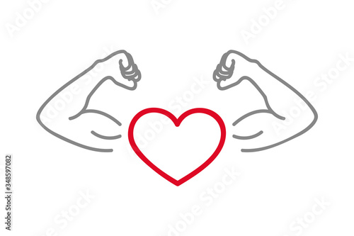 healthy lifestyle strong heart with muscular arms vector illustration EPS10