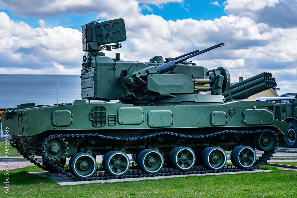 Fototapeta premium Military tracked vehicles of the times of the Soviet Union.