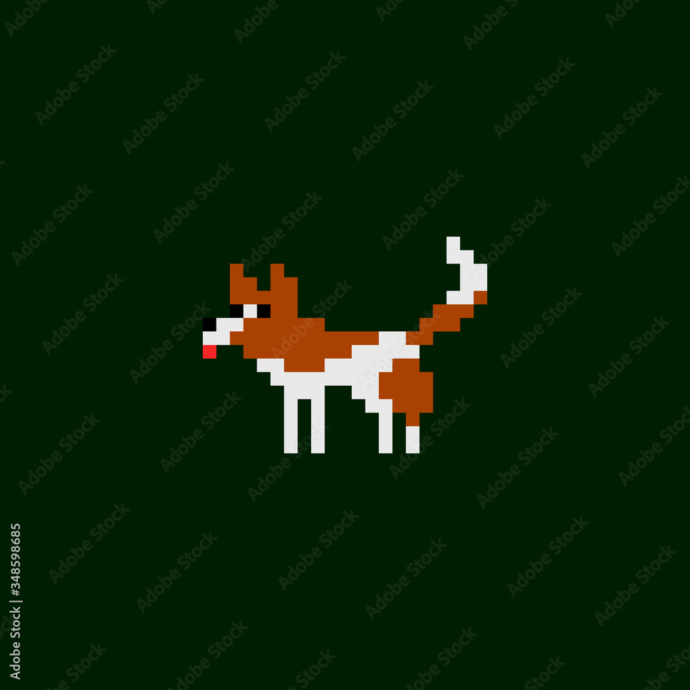 Vector pixel art icon - dog brown and white color, game design 8 bit sprite isolated animal illustration Vector pixel art icon - dog brown and white color, game design 8 bit sprite isolated animal illustration