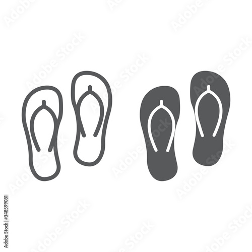 Flip flops line and glyph icon, summer and beach, footwear sign vector graphics, a linear icon on a white background, eps 10.