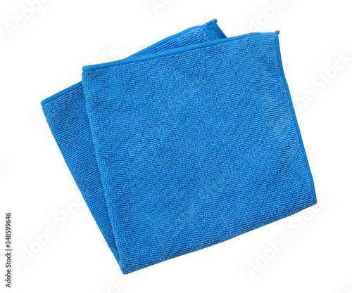 Blue microfiber cleaning towel isolated on white background, clipping path included photo