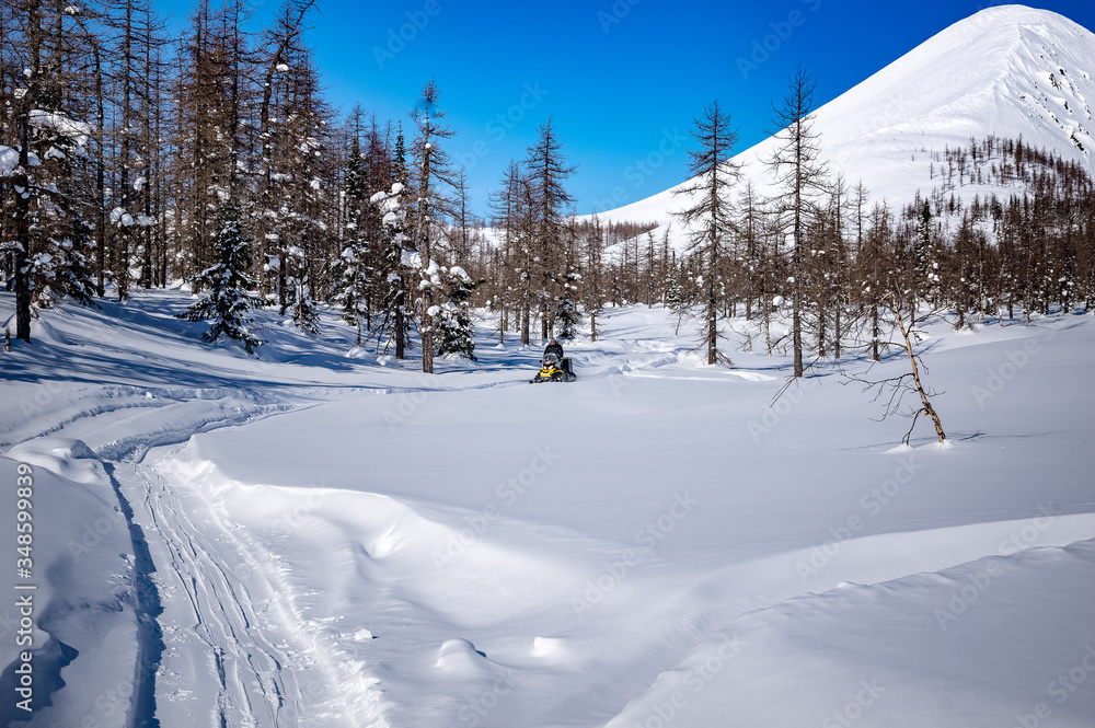 winter ski trip in the mountains of the circumpolar Urals. Ural winter mountains winter ski trip in the mountains of the circumpolar Urals. Ural winter mountains