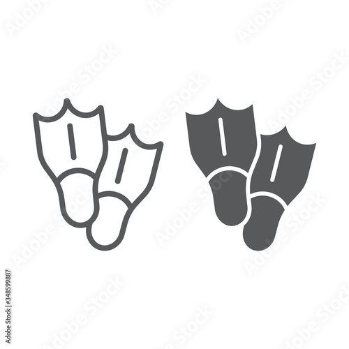 Diving flippers line and glyph icon, tourism and diving, swimming flippers sign vector graphics, a linear icon on a white background, eps 10.