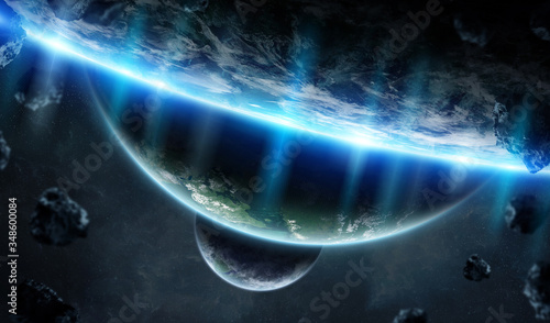 Fototapeta Naklejka Na Ścianę i Meble -  Distant planet system in space with exoplanets 3D rendering elements of this image furnished by NASA